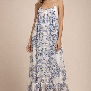 Gold Hawk Silk Toile Maxi Dress – Blue & White Romantic Slip Dress